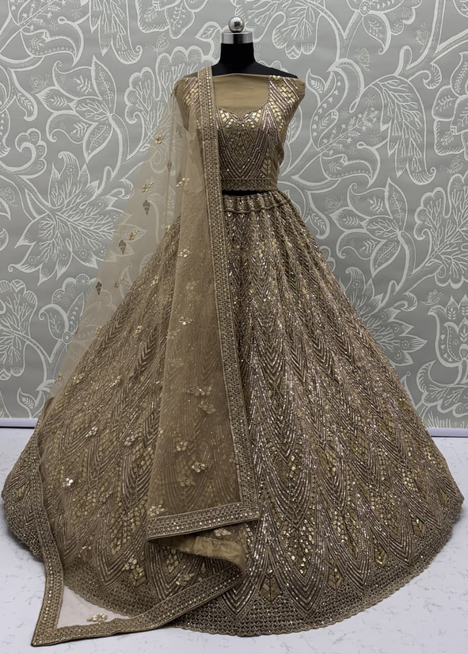 Golden Lehenga Choli in Sequins Work With Beautiful Dupatta and Blouse 