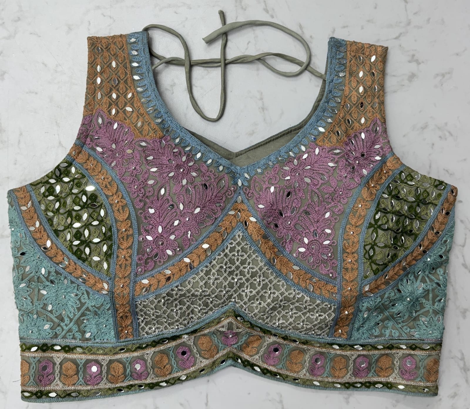 Full Flaired Chain Embroidery with Real Mirror work Designer Lehenga Choli 