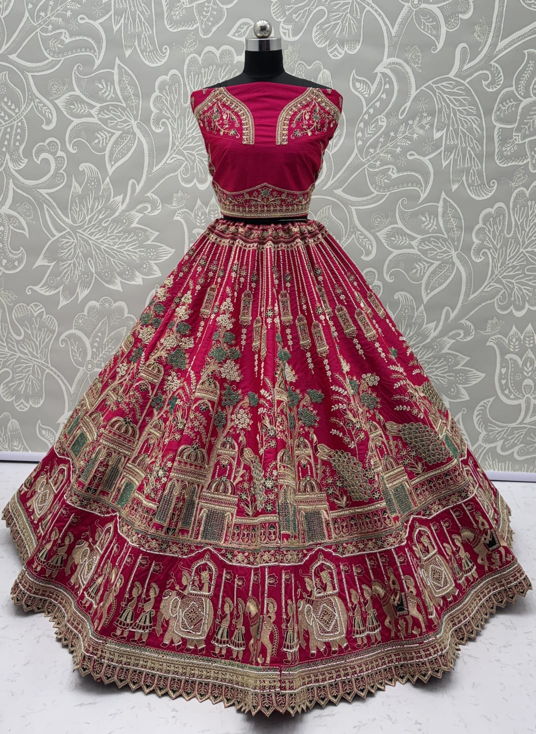 Outstanding Pink Embroidered Silk Bridal Lehenga Choli With Double Dupatta