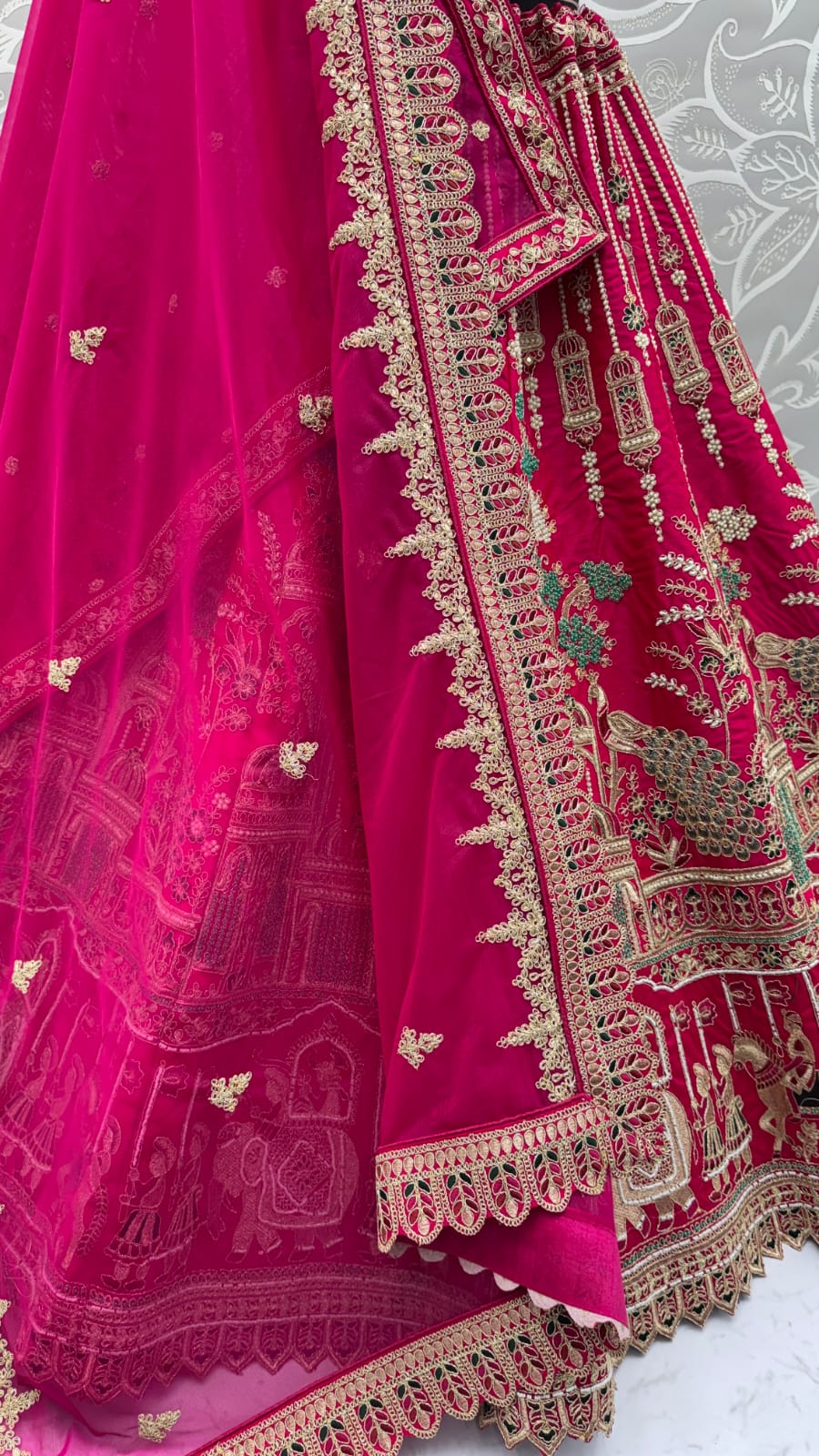 Outstanding Pink Embroidered Silk Bridal Lehenga Choli With Double Dupatta