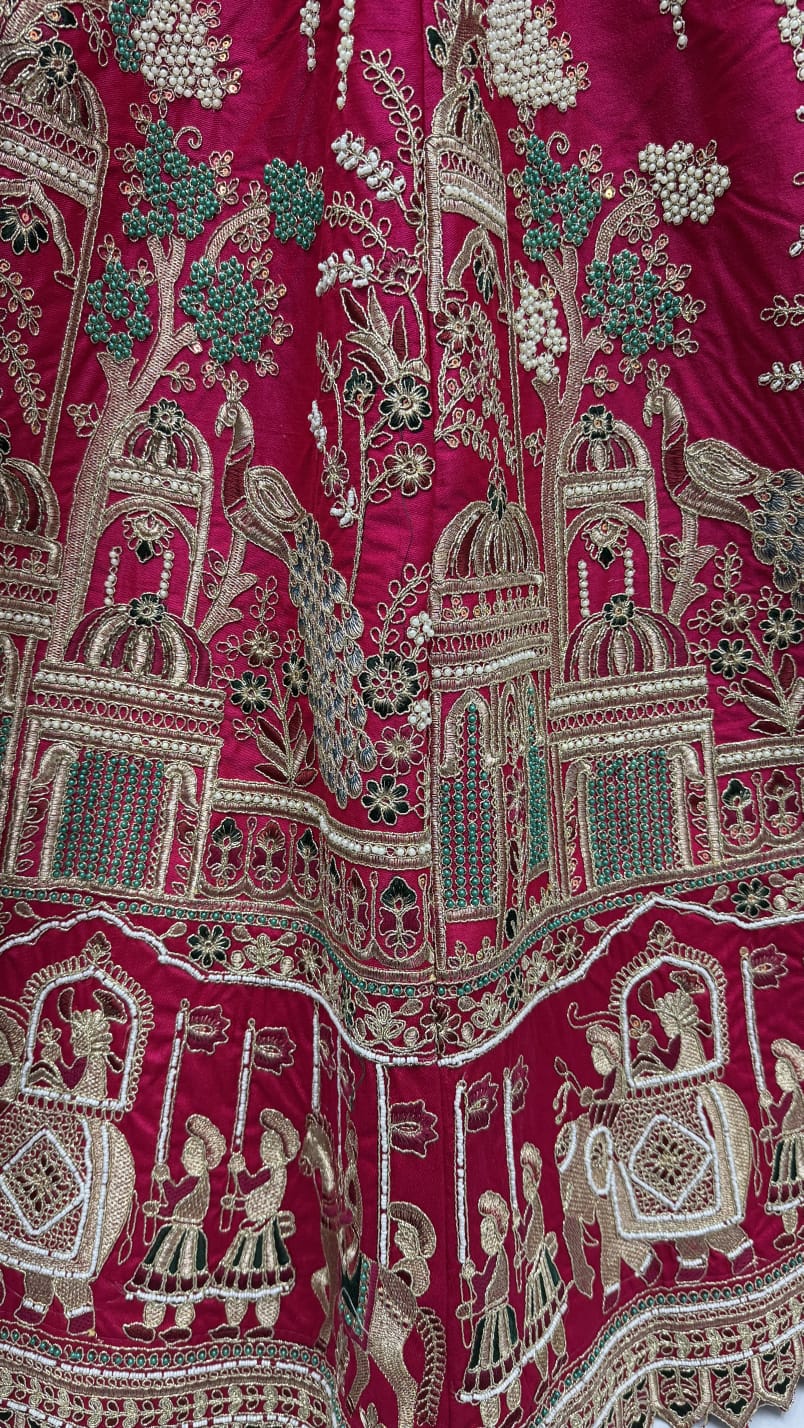 Outstanding Pink Embroidered Silk Bridal Lehenga Choli With Double Dupatta