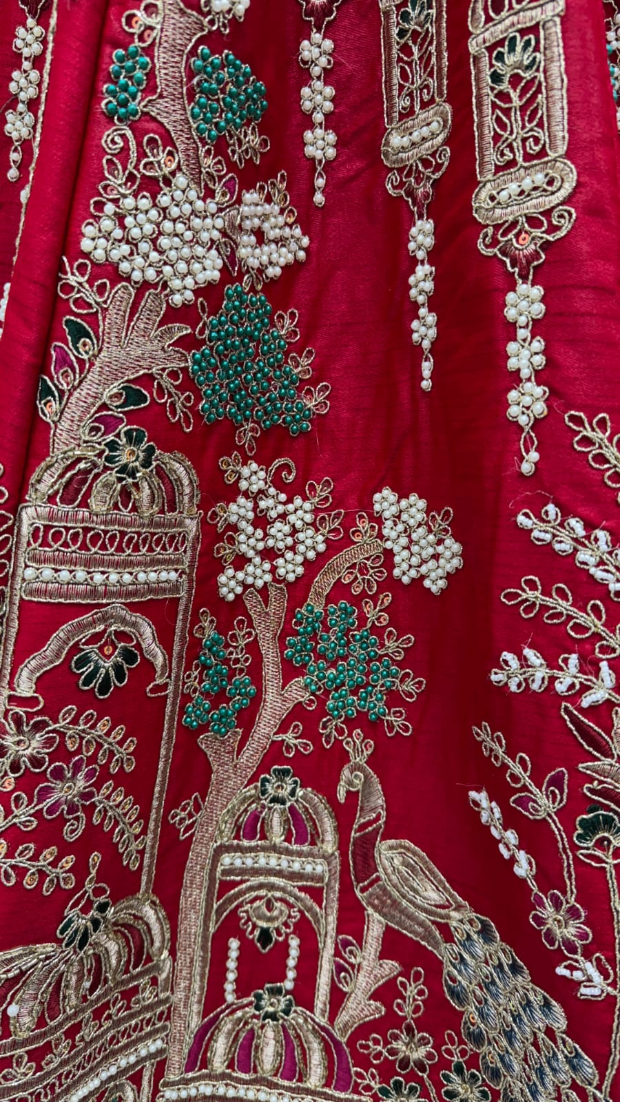 Graceful Red Embroidered Silk Bridal Lehenga Choli With Double Dupatta