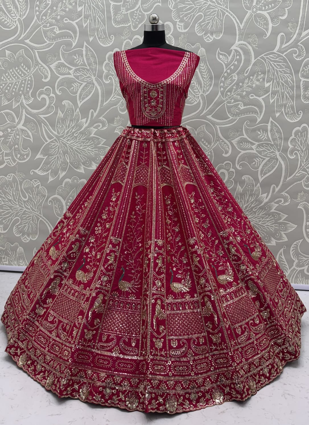 Classy Pink Thread Work Silk Bridal Lehenga Choli With Double Dupatta