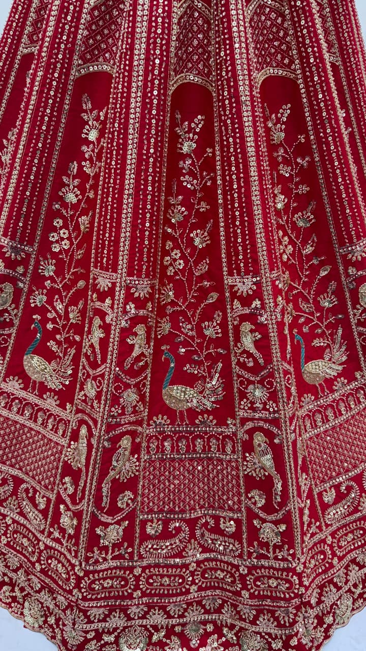Astonishing Red Hand Work Silk Bridal Lehenga Choli With Double Dupatta