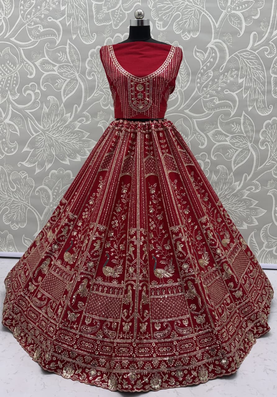 Astonishing Red Hand Work Silk Bridal Lehenga Choli With Double Dupatta