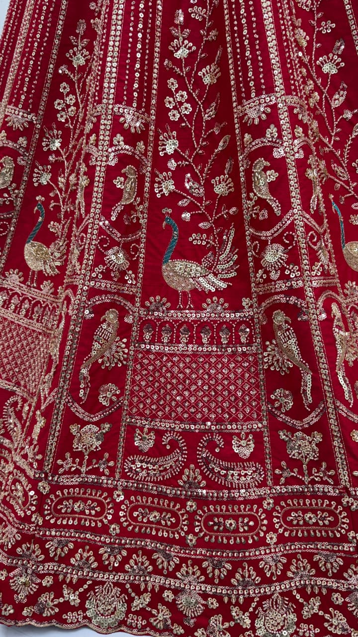 Astonishing Red Hand Work Silk Bridal Lehenga Choli With Double Dupatta