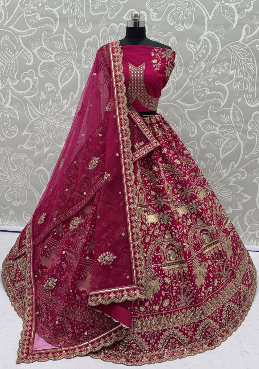 Exclusive Pink Figure Embroidered Designer Bridal Lehenga Choli