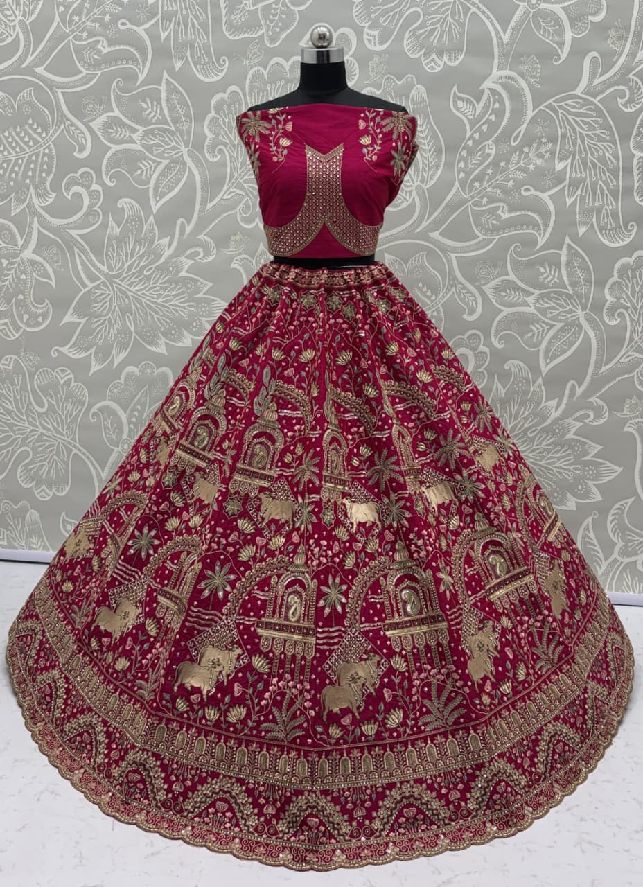Exclusive Pink Figure Embroidered Designer Bridal Lehenga Choli