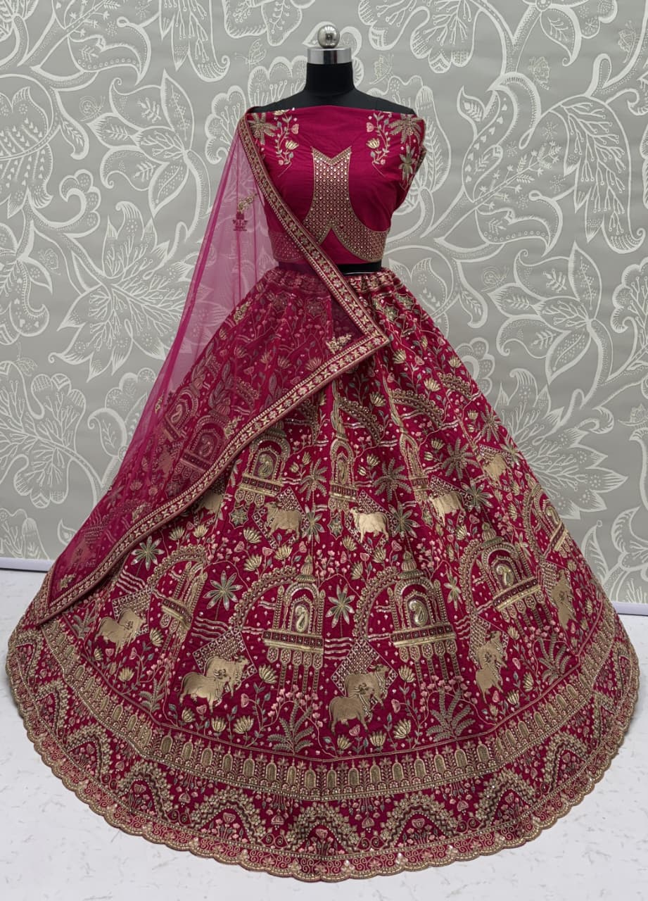 Exclusive Pink Figure Embroidered Designer Bridal Lehenga Choli