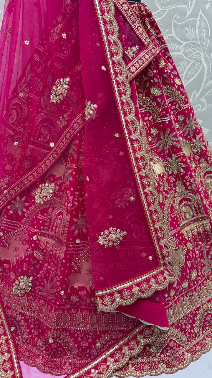 Exclusive Pink Figure Embroidered Designer Bridal Lehenga Choli
