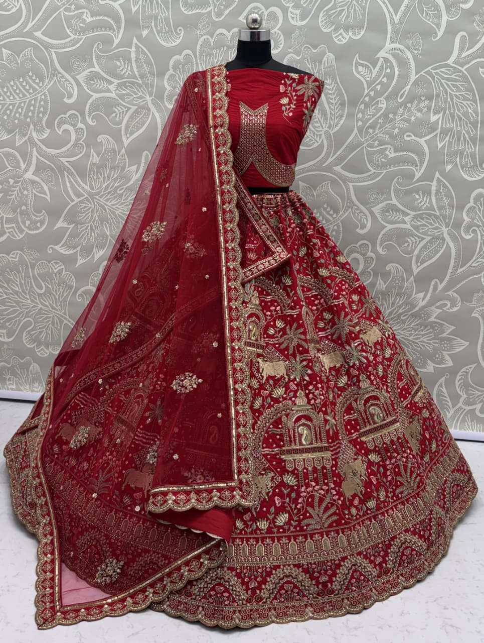 Exclusive Red Figure Embroidered Designer Bridal Lehenga Choli