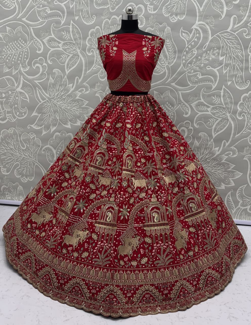 Exclusive Red Figure Embroidered Designer Bridal Lehenga Choli