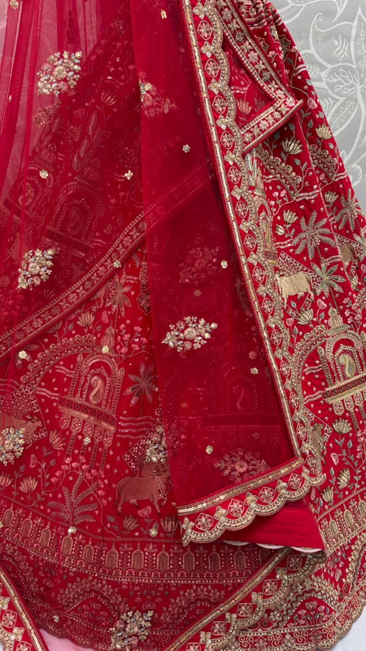 Exclusive Red Figure Embroidered Designer Bridal Lehenga Choli