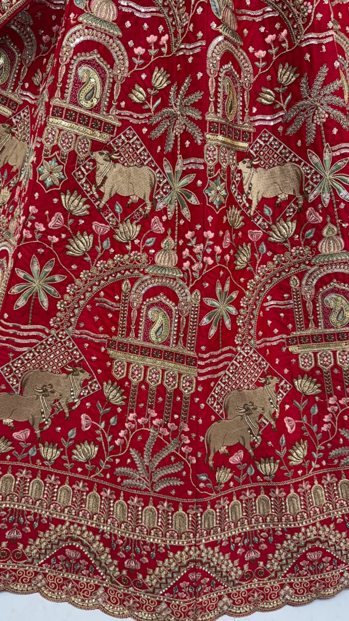 Exclusive Red Figure Embroidered Designer Bridal Lehenga Choli
