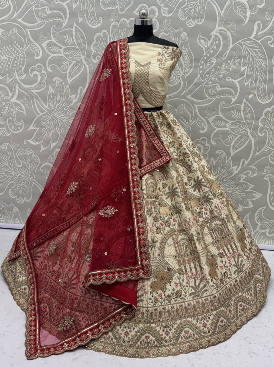 Exclusive White Figure Embroidered Designer Bridal Lehenga Choli