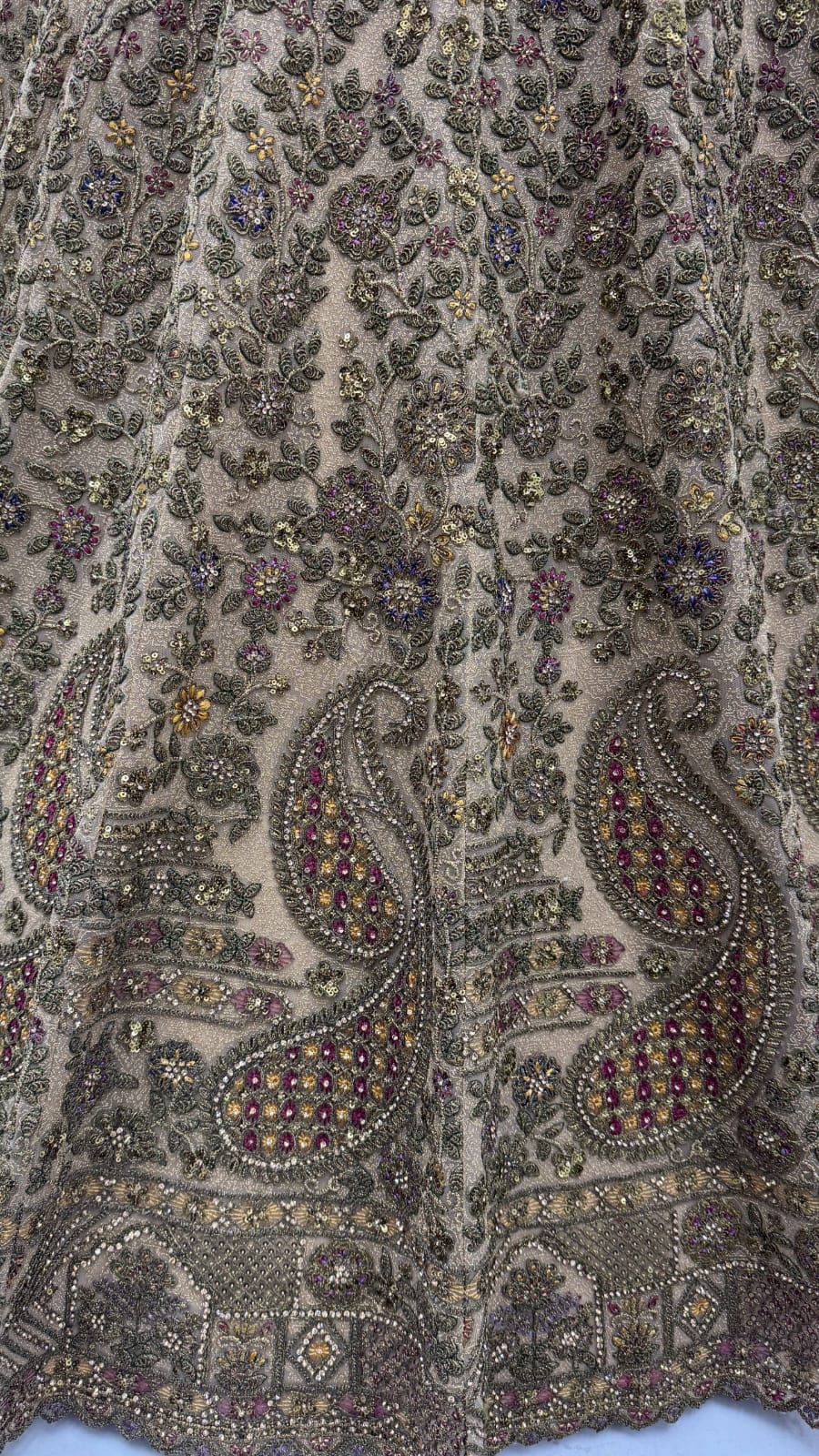 Grand Beige Zari Embroidery Net Sangeet Wear Lehenga Choli With Dupatta