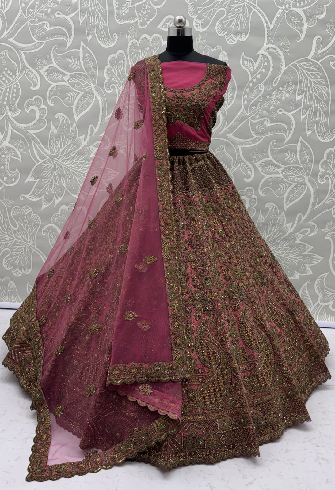 Royal Pink Multi Thread Work Net Engagement Wear Lehenga Choli With Dupatta