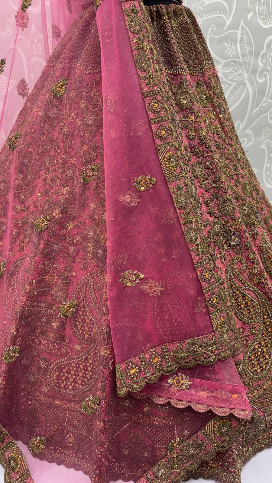 Royal Pink Multi Thread Work Net Engagement Wear Lehenga Choli With Dupatta