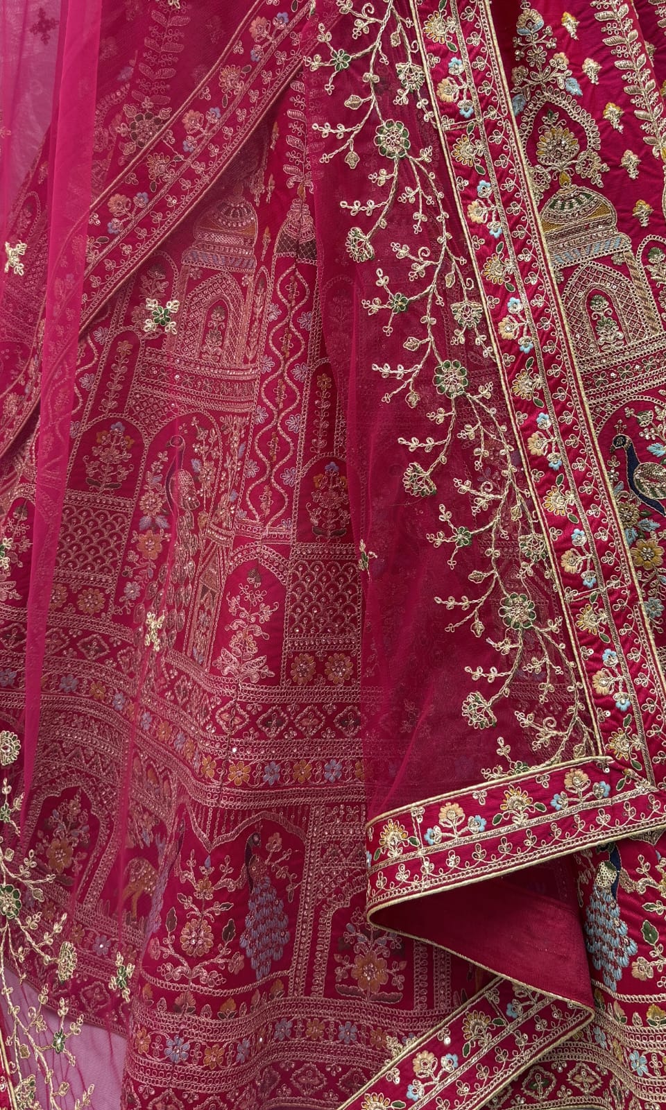 Dazzling Rani Pink Zari Work Silk Bridal Lehenga Choli With Double Dupatta