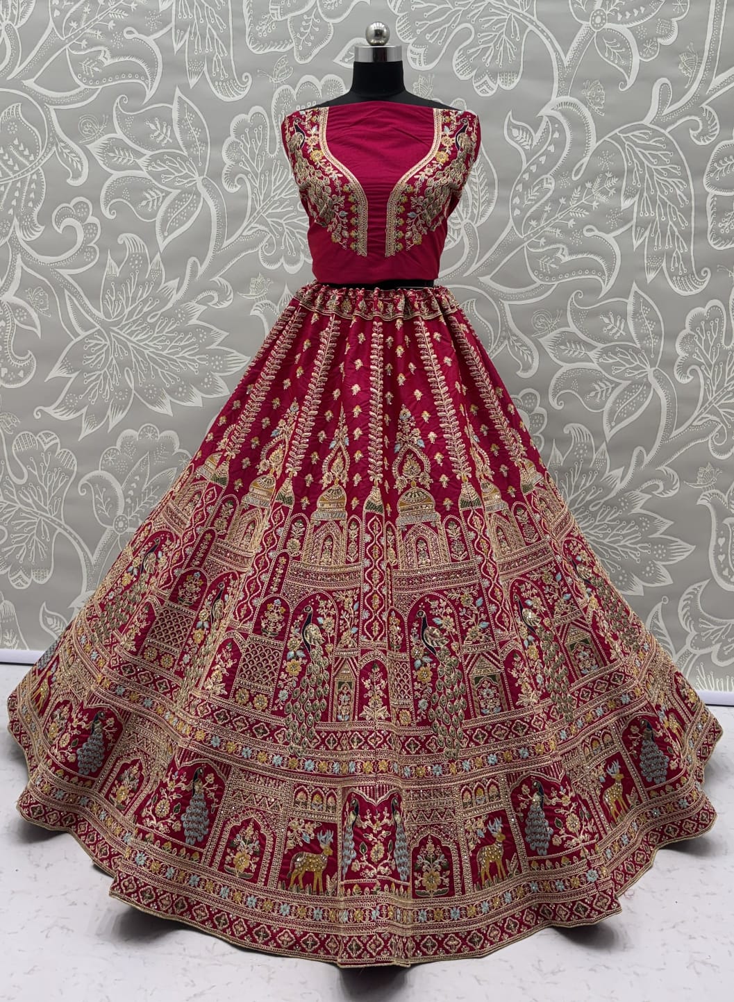 Dazzling Rani Pink Zari Work Silk Bridal Lehenga Choli With Double Dupatta