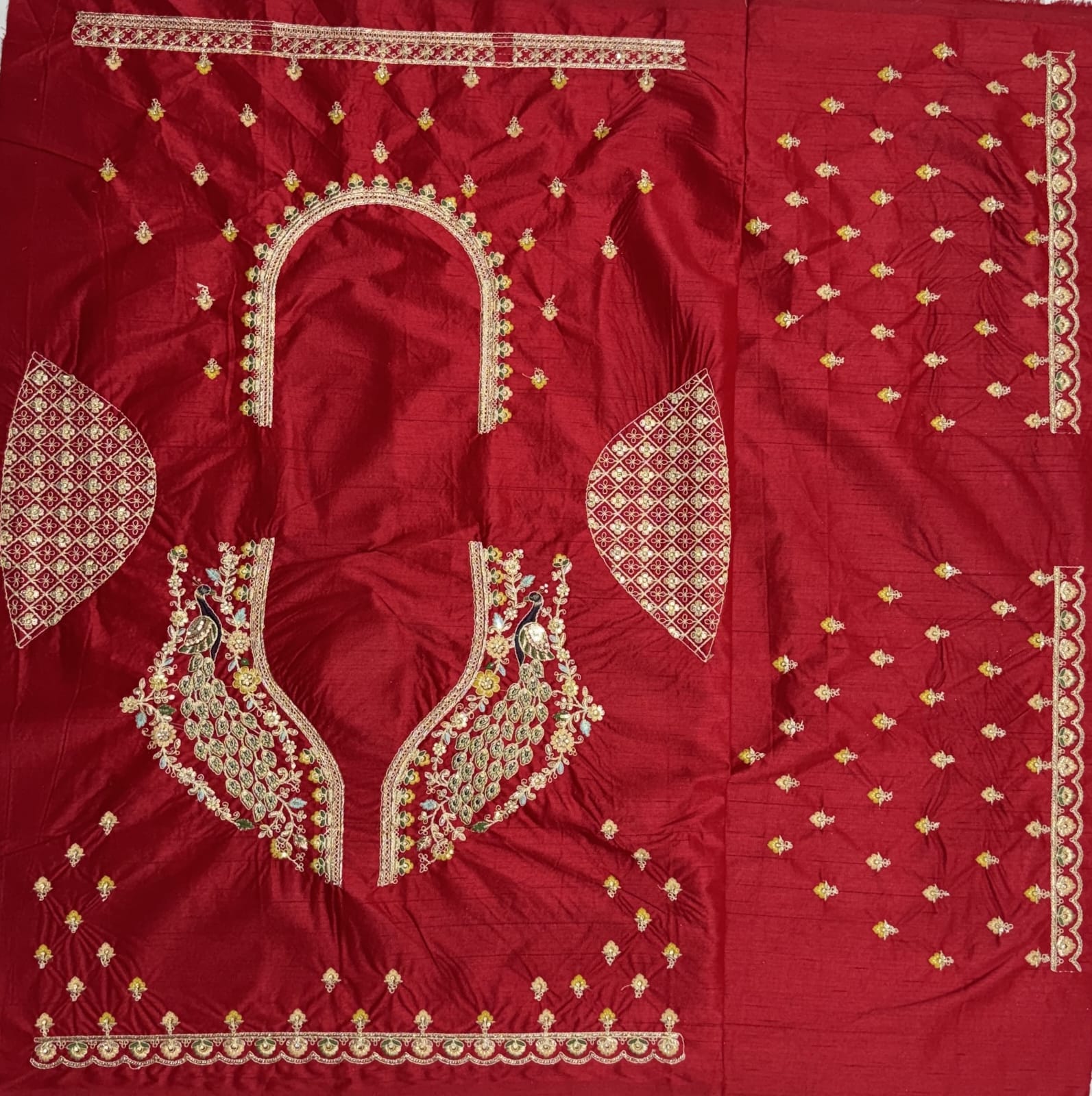 Sensational Red Thread Work Silk Bridal Lehenga Choli With Double Dupatta