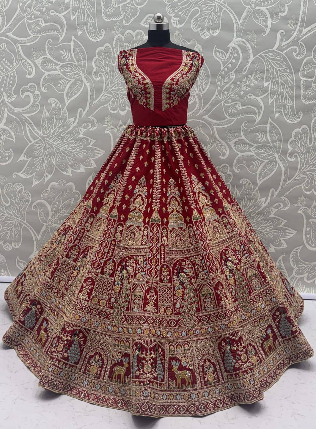 Sensational Red Thread Work Silk Bridal Lehenga Choli With Double Dupatta