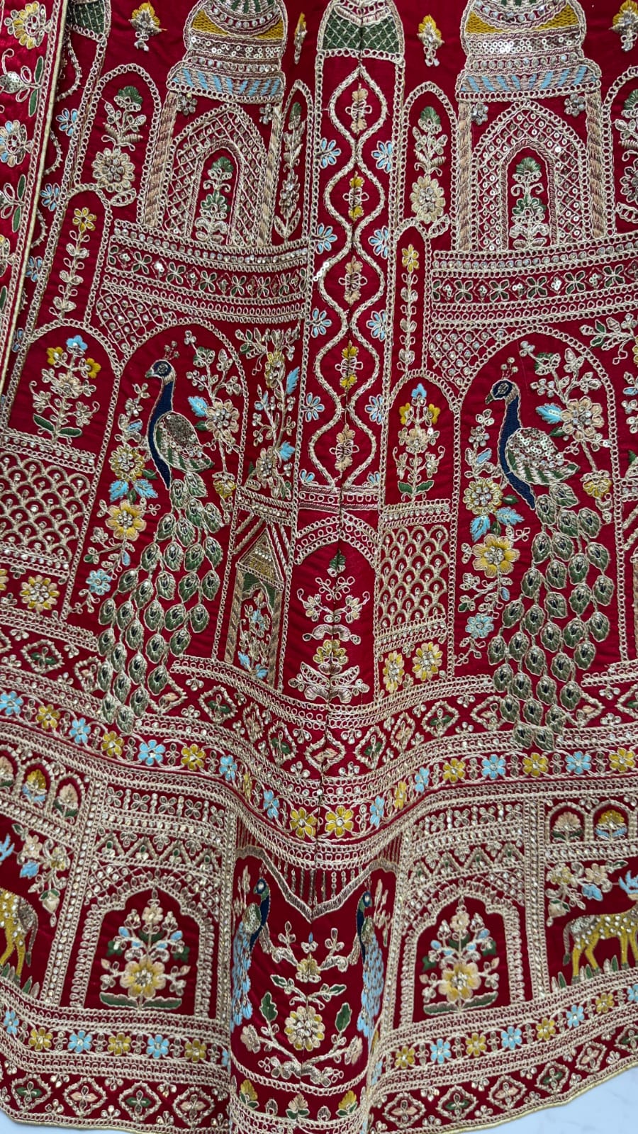 Sensational Red Thread Work Silk Bridal Lehenga Choli With Double Dupatta