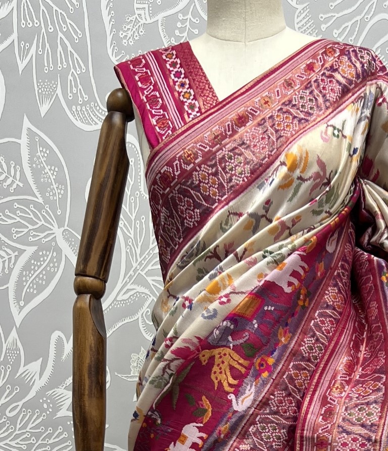 Pure Meena Silk and Dyed Silk Thread Crafted Authentic Patola Saree 