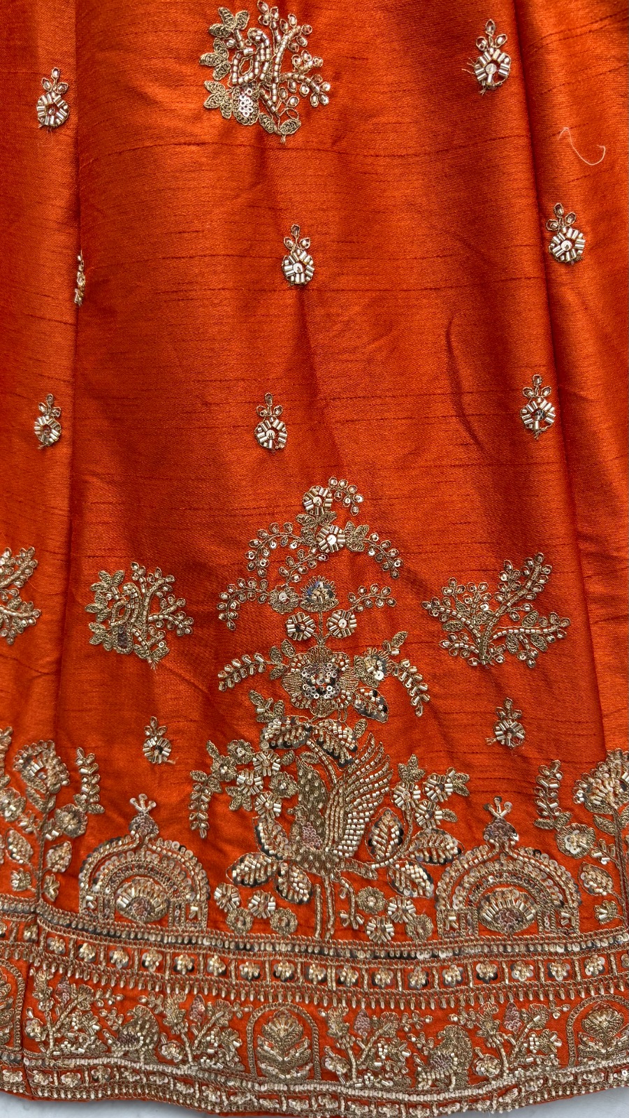 Royal Orange Dori Work Silk Bridal Lehenga Choli With Double Dupatta