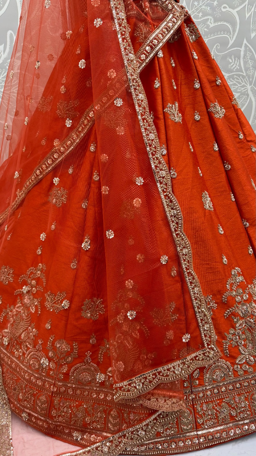 Royal Orange Dori Work Silk Bridal Lehenga Choli With Double Dupatta