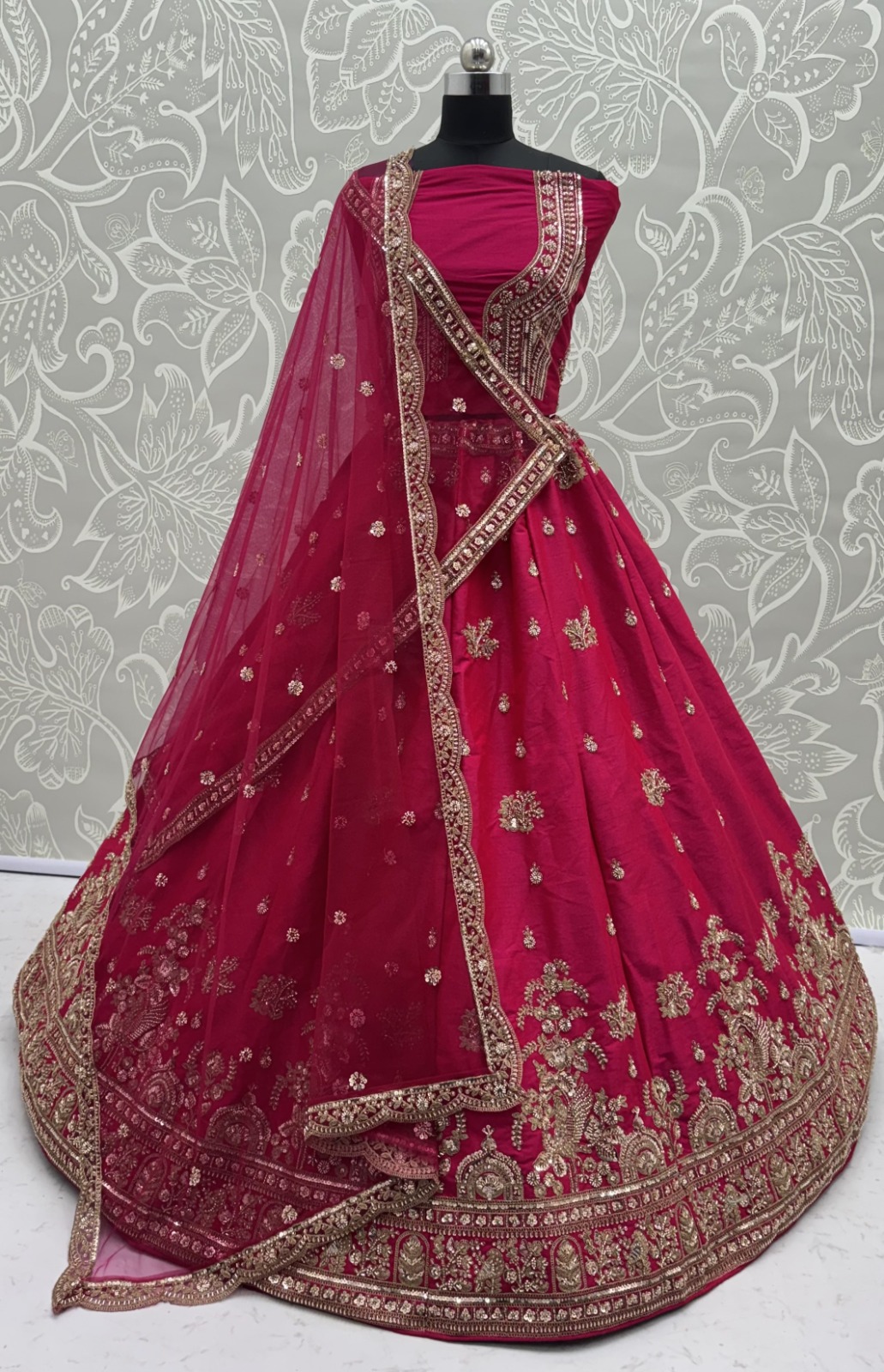 Alluring Rani Pink Silk Bridal Lehenga Choli With Double Dupatta