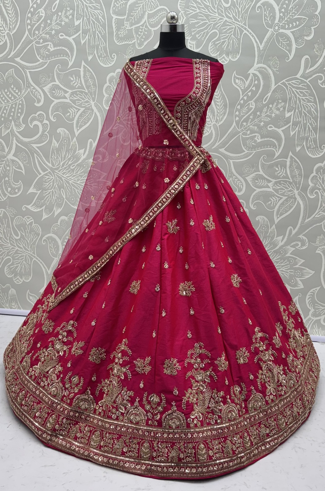Alluring Rani Pink Silk Bridal Lehenga Choli With Double Dupatta