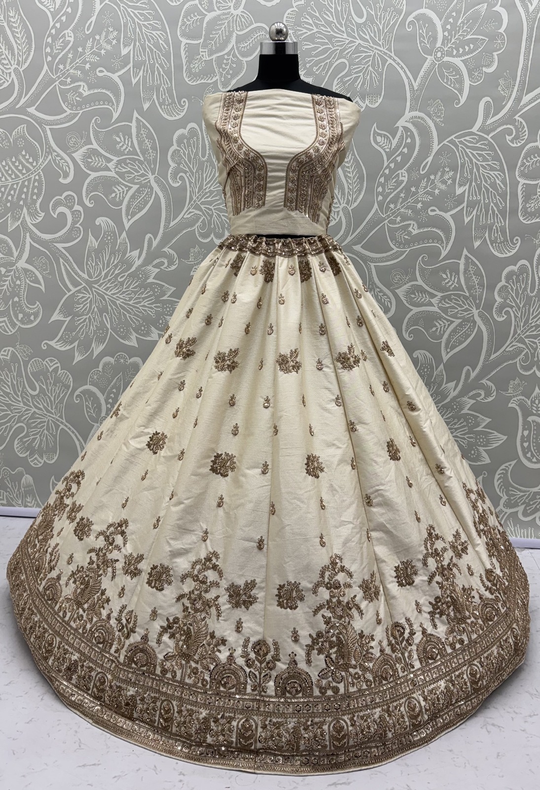 Ravishing Off White Sequins Silk Bridal Lehenga Choli With Double Dupatta