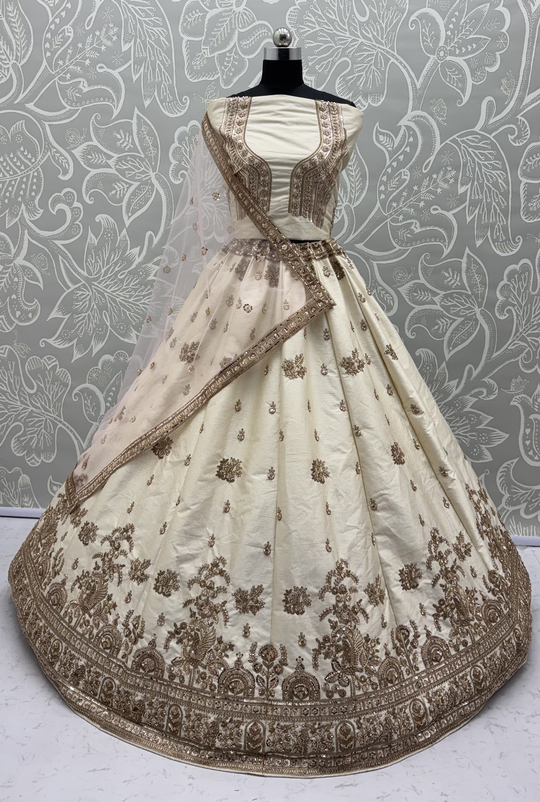 Ravishing Off White Sequins Silk Bridal Lehenga Choli With Double Dupatta