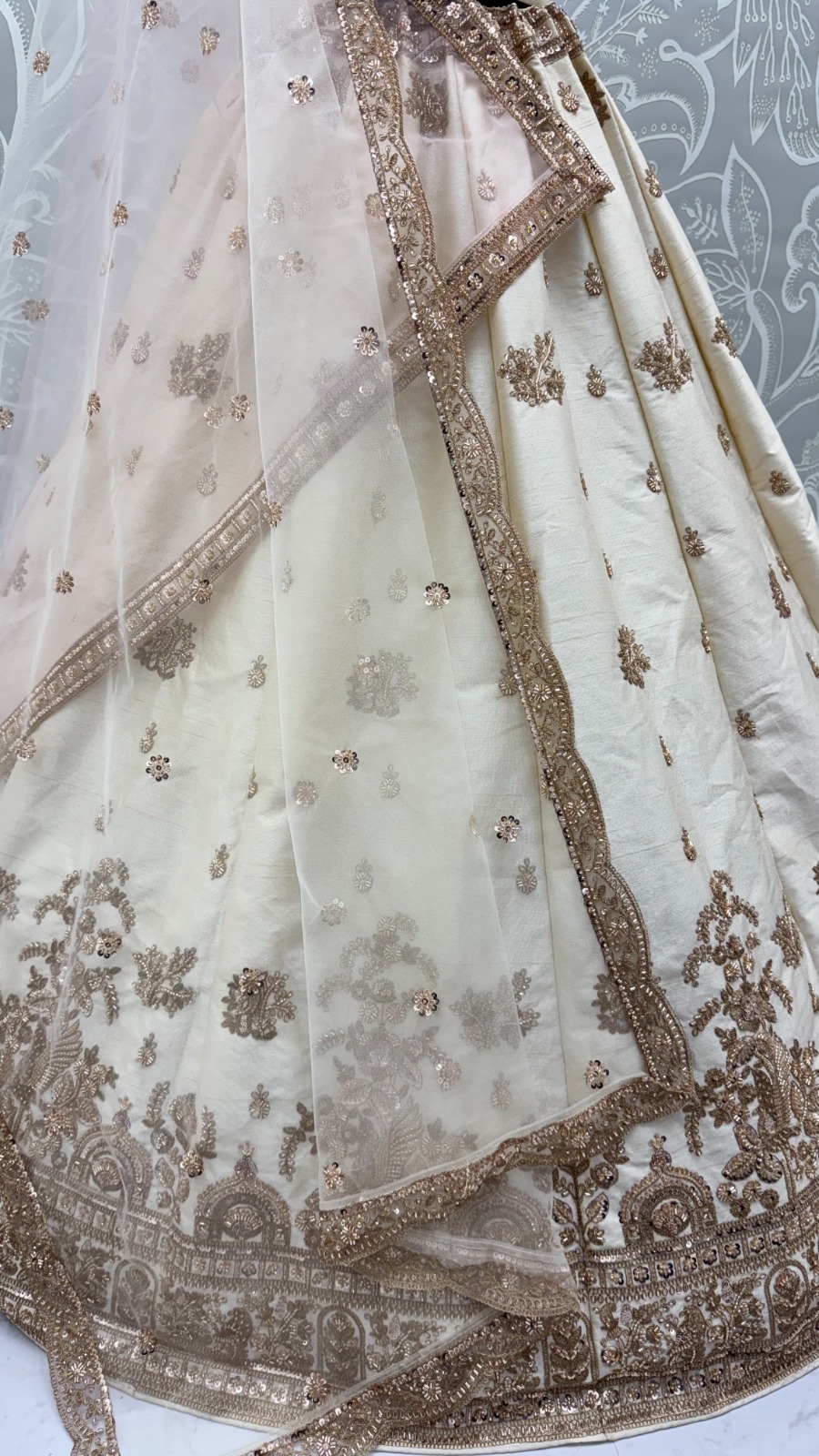 Ravishing Off White Sequins Silk Bridal Lehenga Choli With Double Dupatta