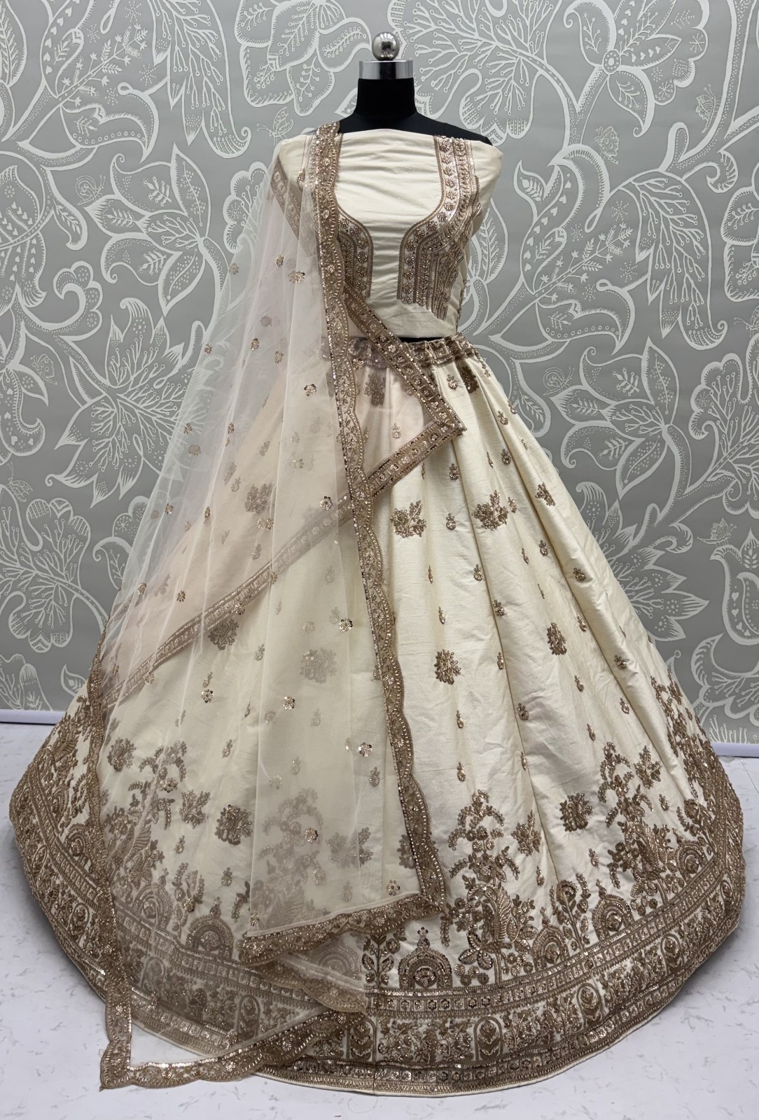 Ravishing Off White Sequins Silk Bridal Lehenga Choli With Double Dupatta