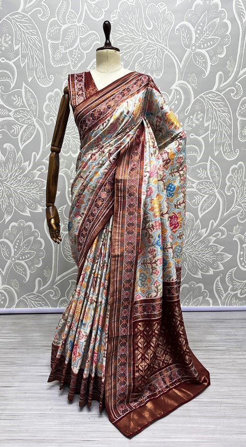 Pure Meena Silk and Dyed Silk Thread Crafted Authentic Patola Saree 