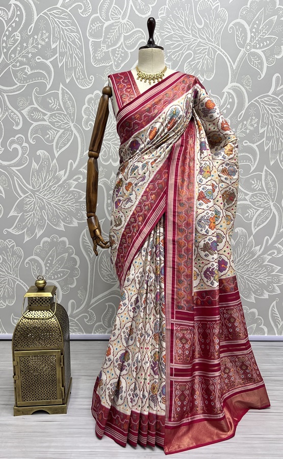 Pure Meena Silk and Dyed Silk Thread Crafted Authentic Patola Saree 