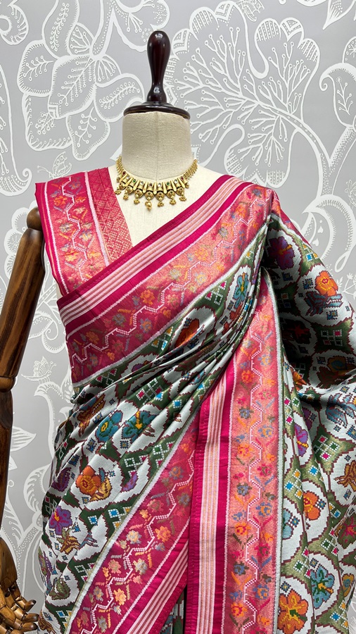 Hand Dyed Meena Silk Thread Crafted Authentic Patola Saree 
