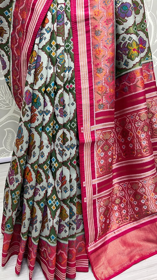 Hand Dyed Meena Silk Thread Crafted Authentic Patola Saree 