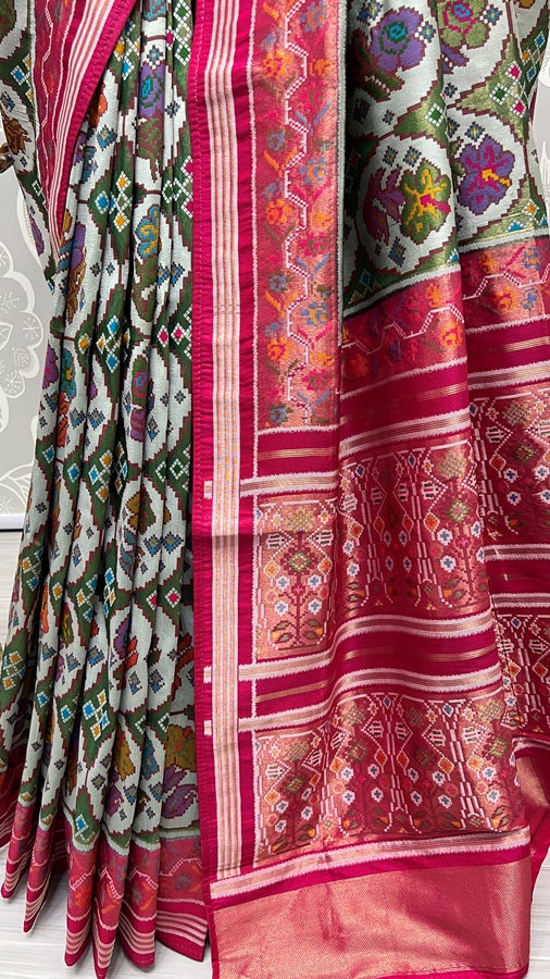 Hand Dyed Meena Silk Thread Crafted Authentic Patola Saree 