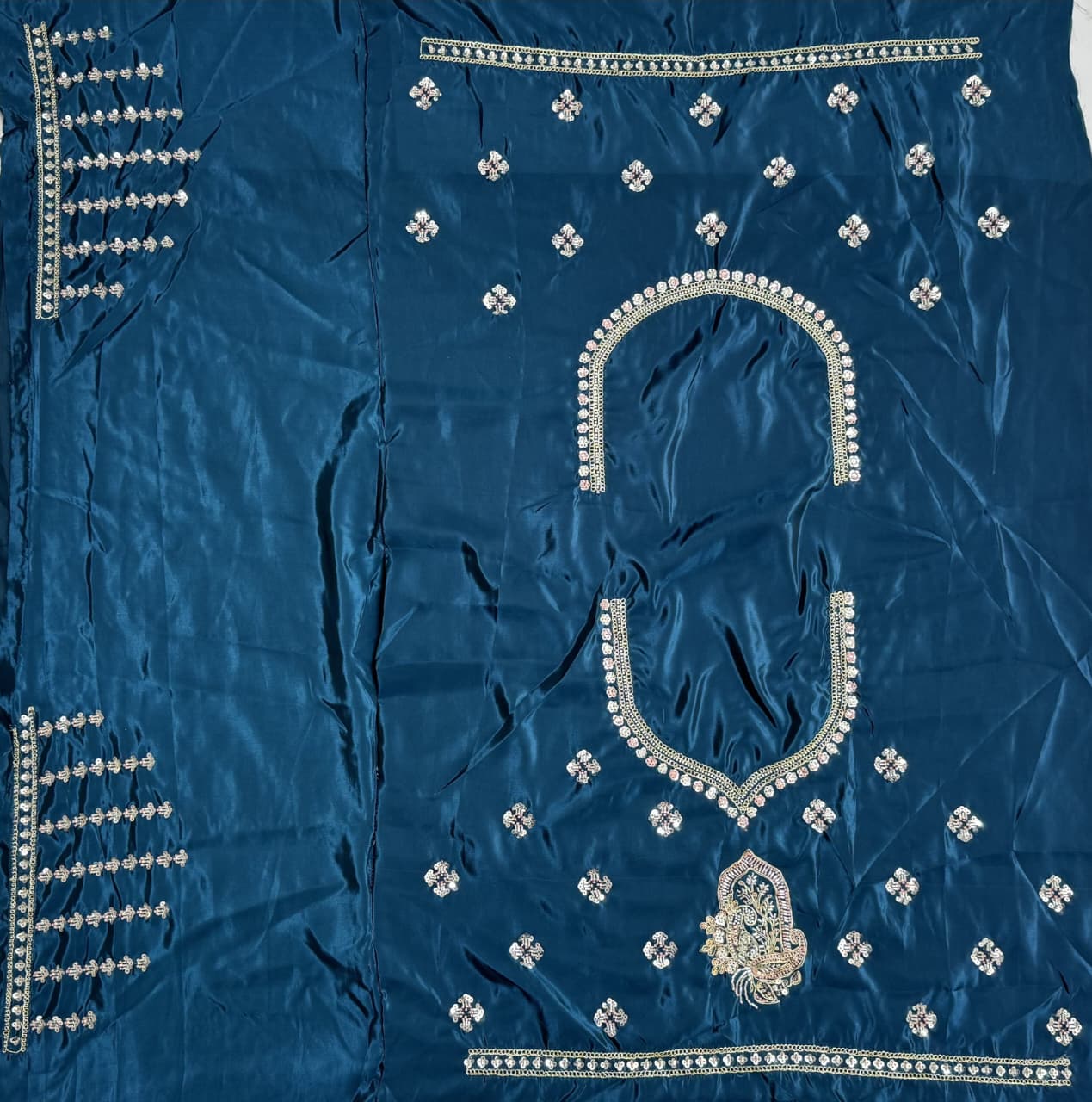 Dazzling Teal Blue Sequins Silk Wedding Wear Lehenga Choli