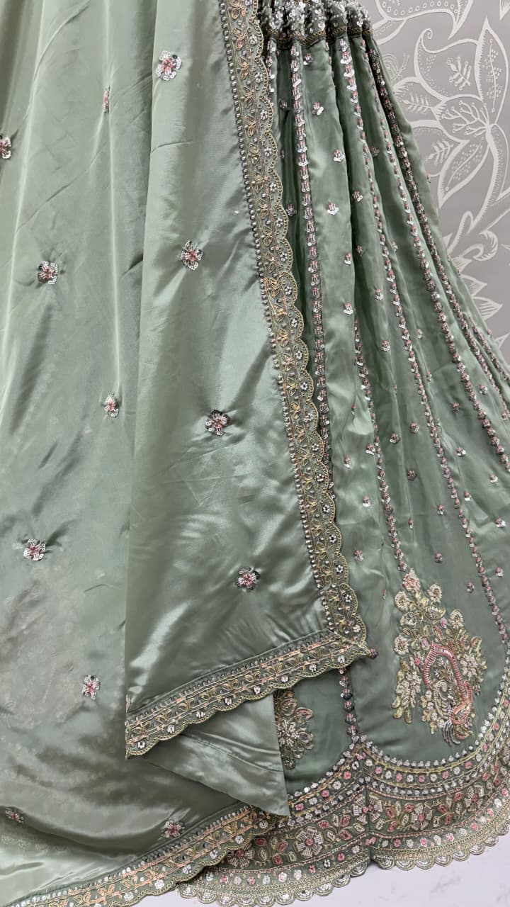 Awesome Green Embroidered Silk Wedding Wear Lehenga With Blouse