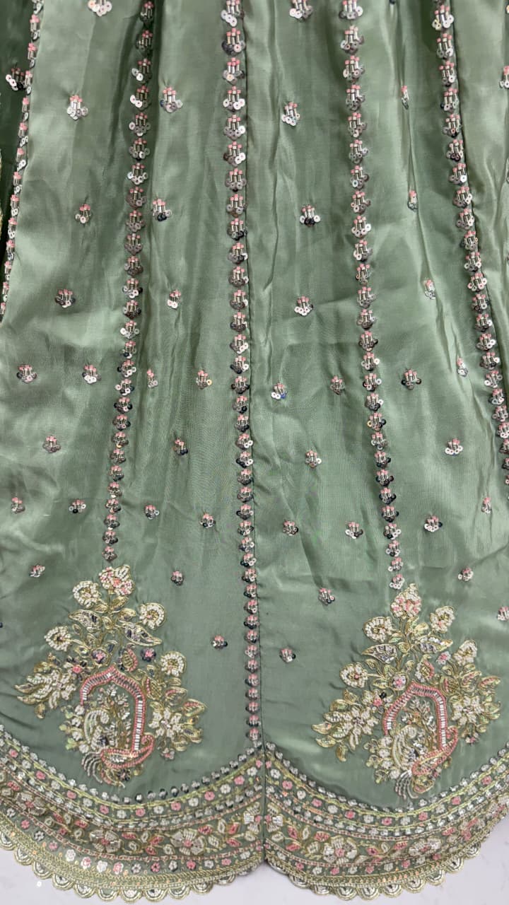 Awesome Green Embroidered Silk Wedding Wear Lehenga With Blouse