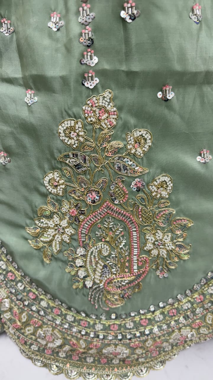 Awesome Green Embroidered Silk Wedding Wear Lehenga With Blouse