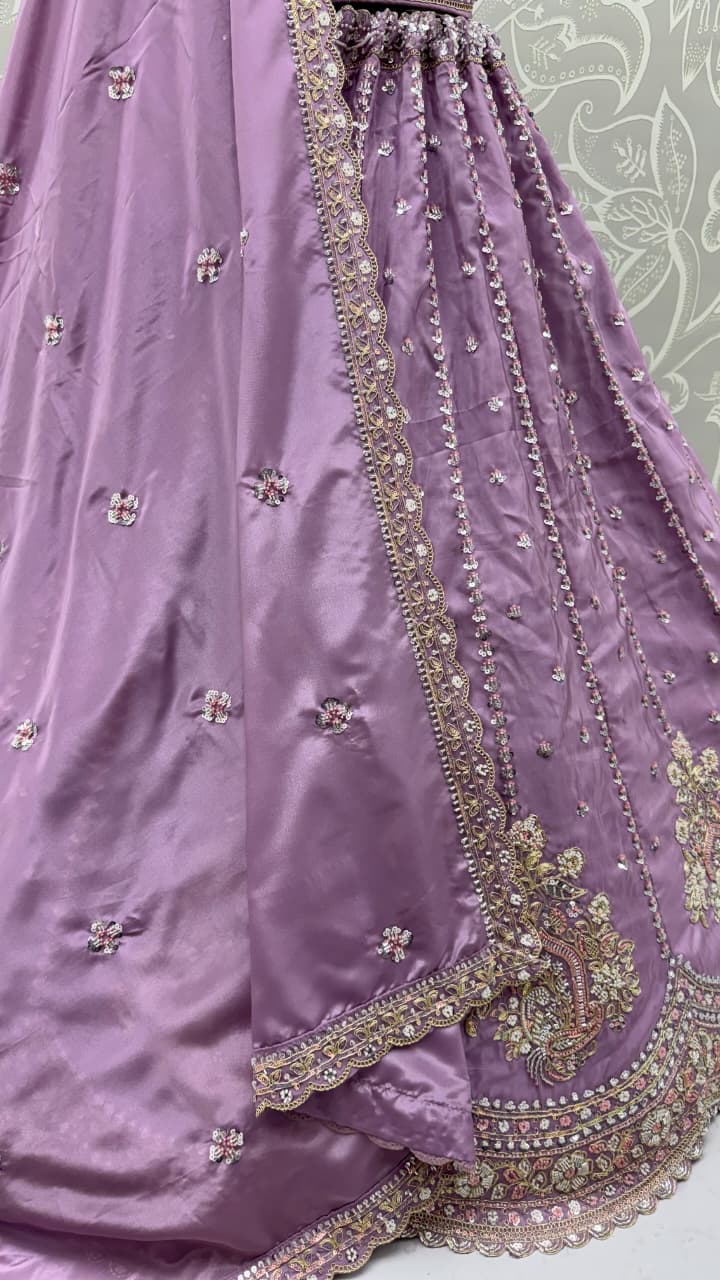 Fantastic Lavender Sequins Silk Reception Wear Lehenga Choli