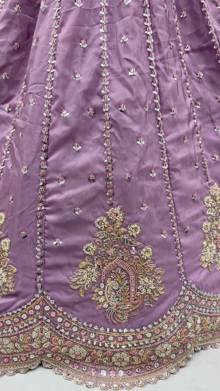 Fantastic Lavender Sequins Silk Reception Wear Lehenga Choli