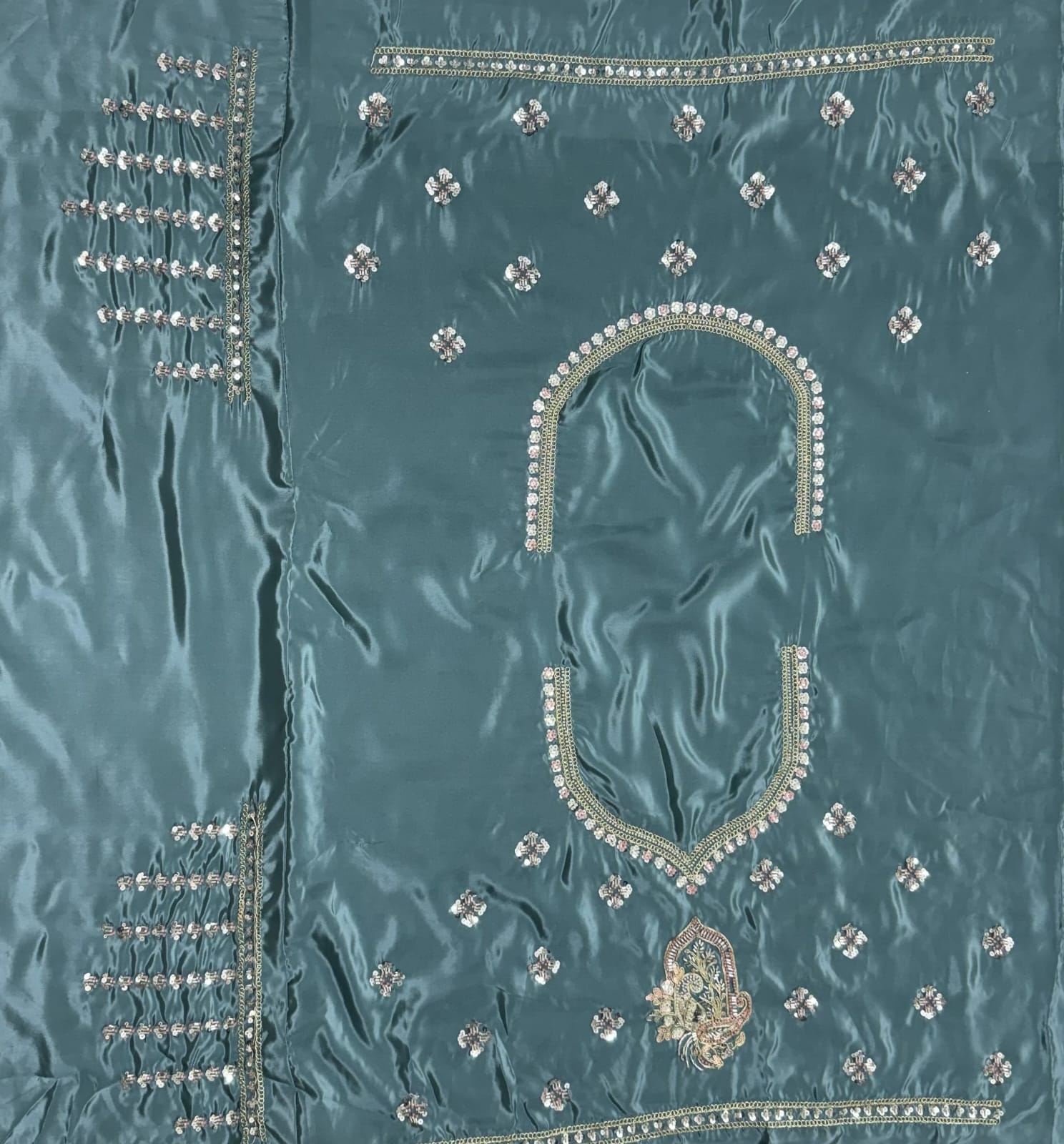 Fantastic Teal Blue Bead Work Silk Engagement Wear Lehenga Choli