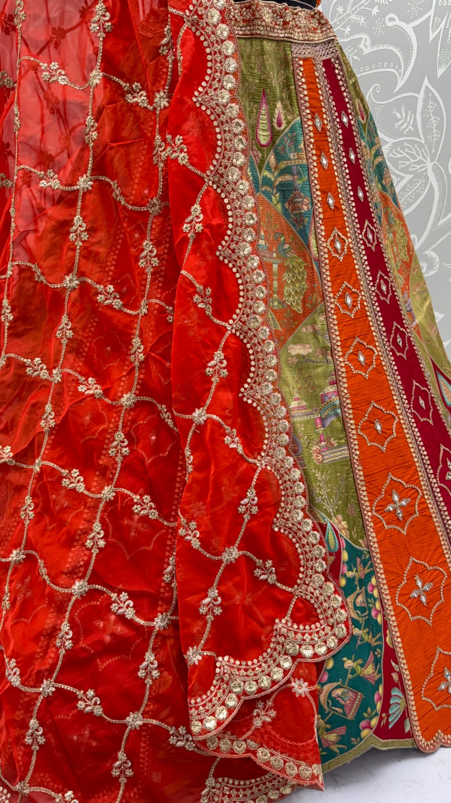 Multi Orange Color Multi Thread Work Bridal Lehenga Choli