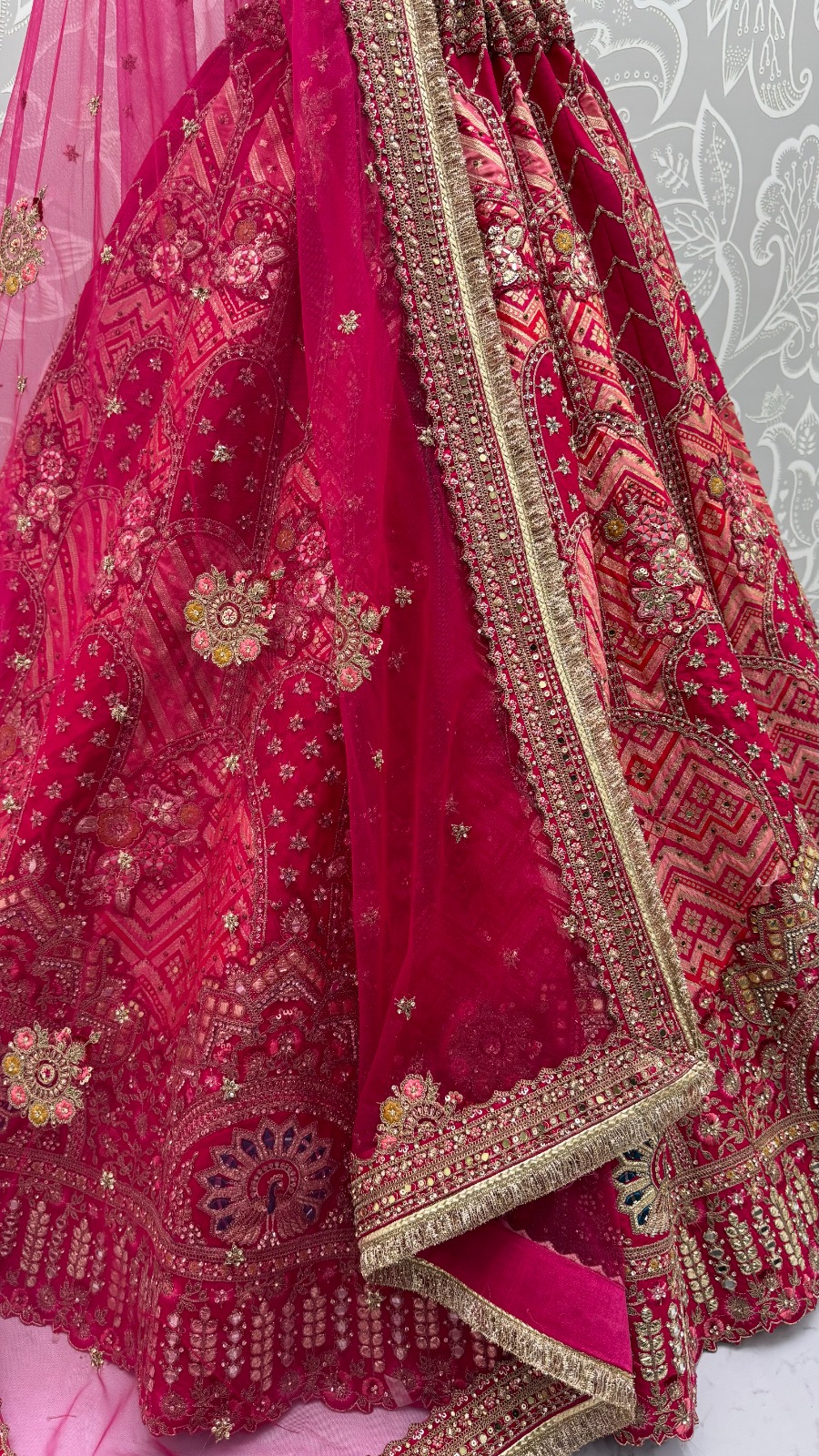 Pink Pure Soft Gadhwal Silk Heavy Embroidery Work Bridal Lehenga Choli - Rani Pink